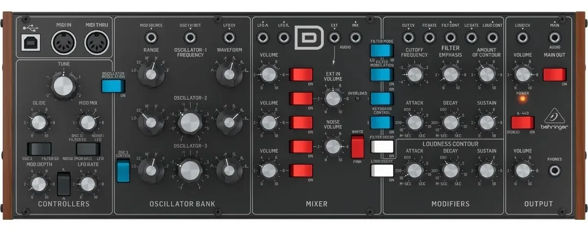 Sintetizador Analógico 3 Osciladores Behringer Modelo D