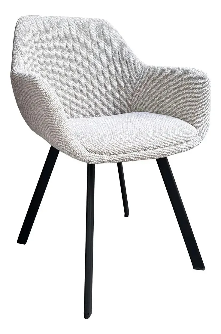 Cadeira Berlin para sala de jantar ou sala de estar com apoios de braços estofados em linho bege