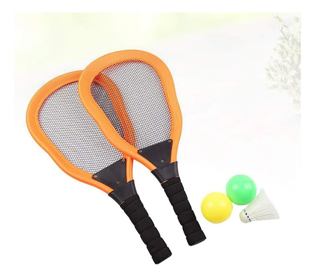Besportble 1 Conjunto De Tênis De Badminton De Plástico Para Crianças Com Raquetes, Bolas E Volantes, Raquete De Tênis, Jogos De Praia, Brinquedos Para Crianças Pequenas (laranja)