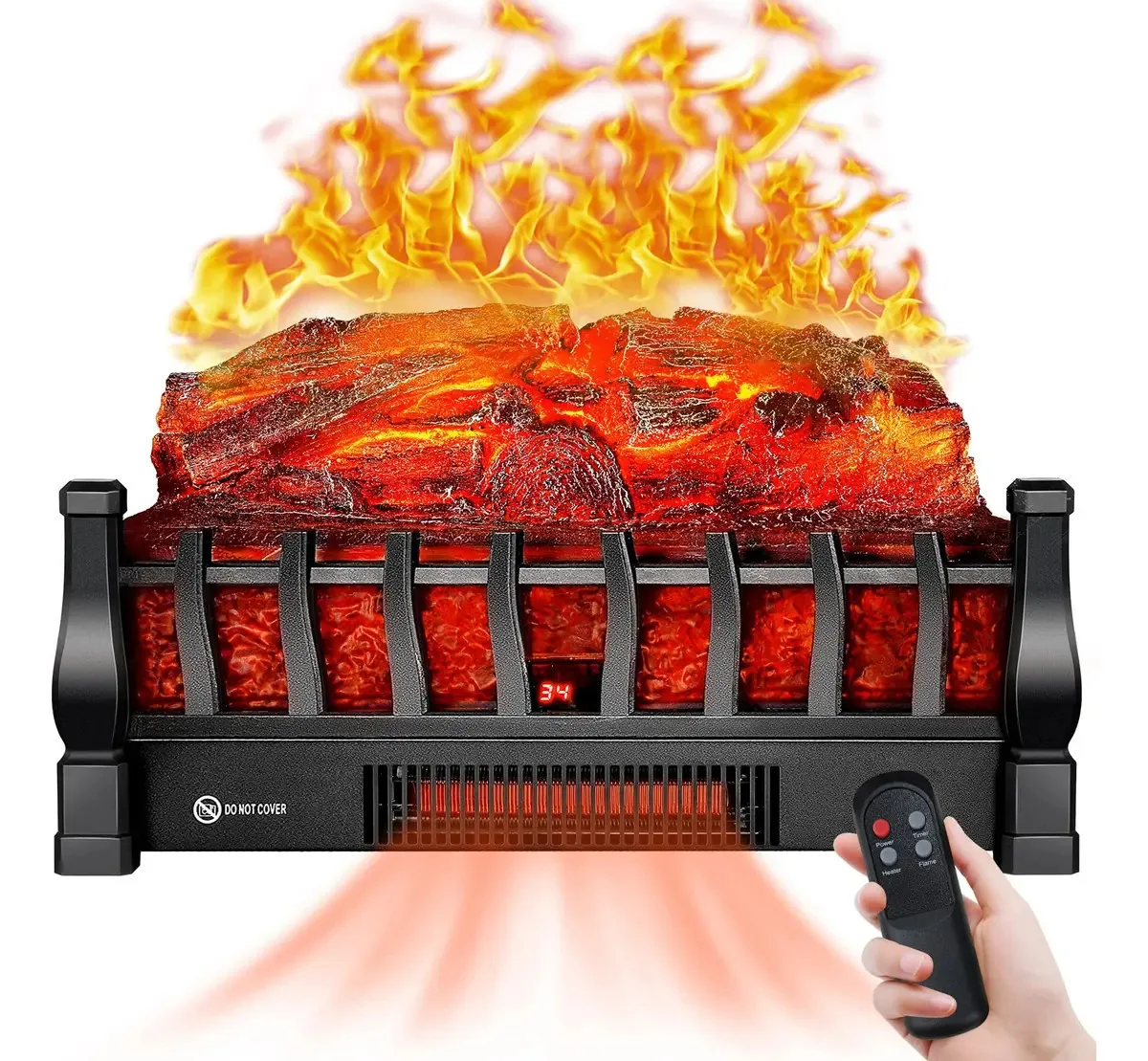 Aquecedor elétrico de lareira com controle remoto e 5 Llam