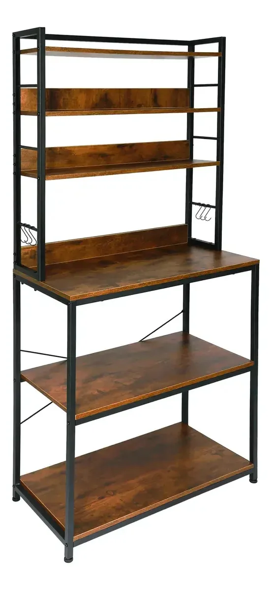 Estante organizadora minimalista de madeira e aço com 6 prateleiras, prateleiras organizadoras multiuso de até 180 kg, dimensões 140 cm x 80 cm x 40 cm, adequada para salas de estar, cozinhas,...
