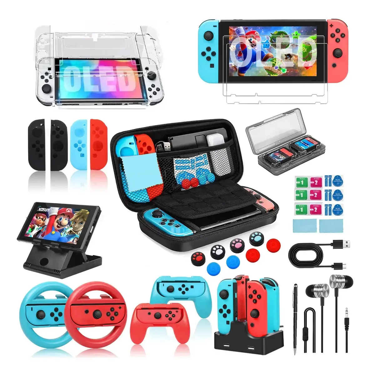 Kit de 38 acessórios e capa para Nintendo Switch Oled Putian P925-38 Preto