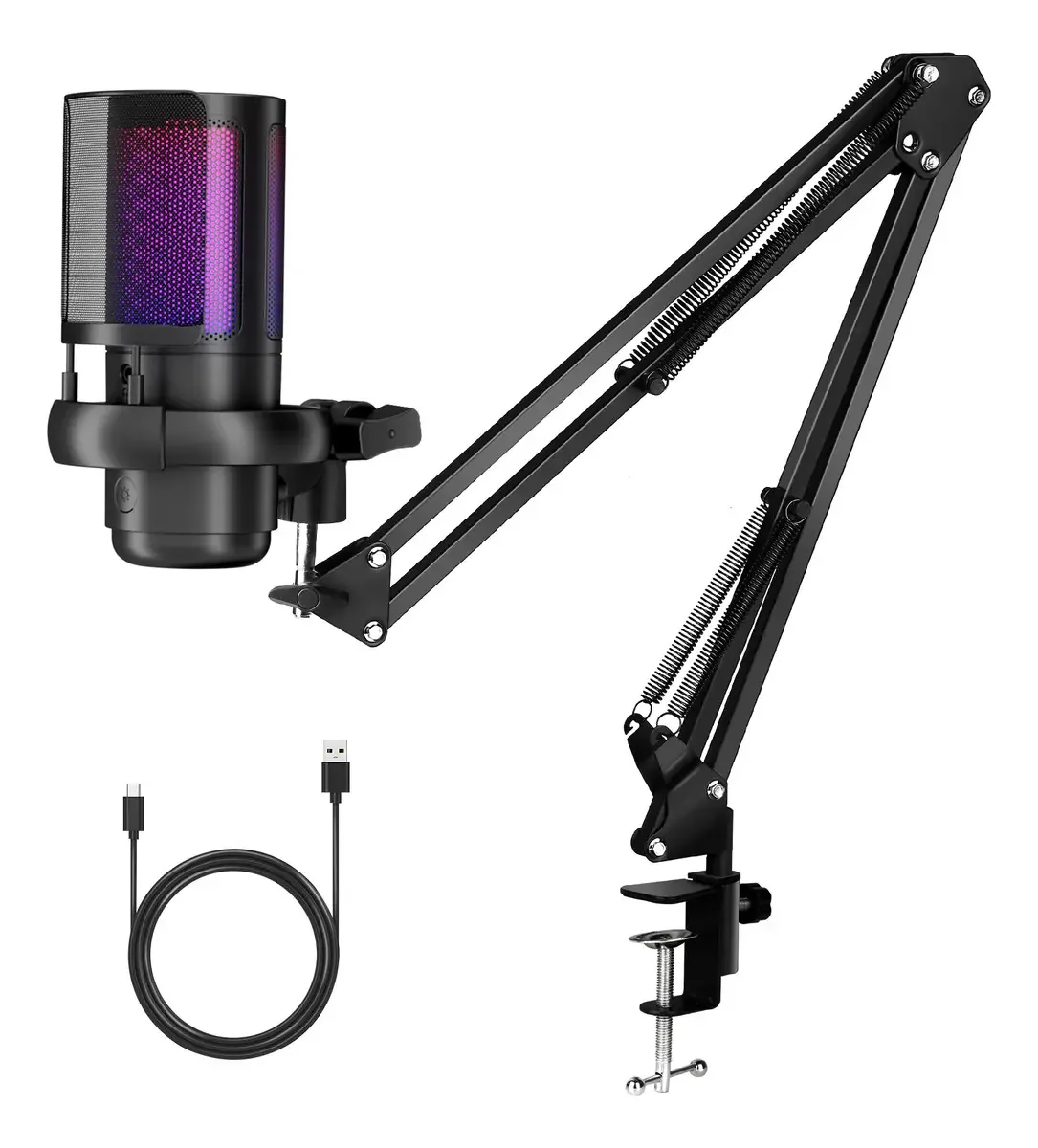 Microfone condensador Putian Microfone RGB com tripé para podcasting cor preto Microfone D6Pro para podcasting