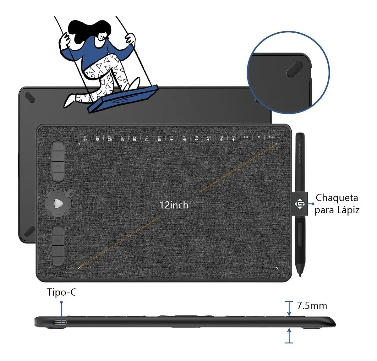 Tablet digitalizador gráfico Gaomon M1230 de 12 polegadas