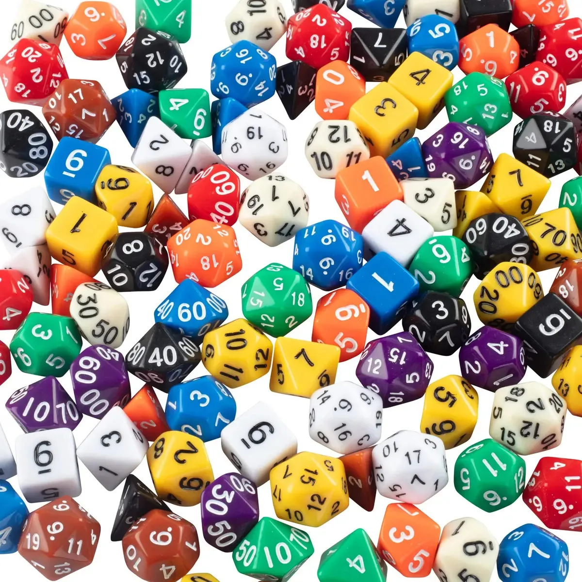 100 dados para jogos de monstros — tamanhos variados, perfeitos para D&D, educação e jogos
