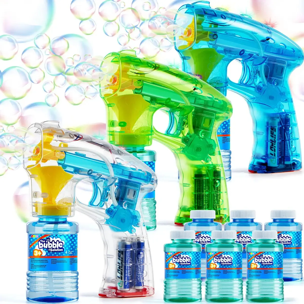 Kit de 3 Pistolas de Bolhas Joyin Toy, com Iluminação Led, com 6 Pistolas de Bolhas de 4 Oz, S para Festas, Artigos para Festas com Metralhadoras de Bolhas, Brinquedo de Verão