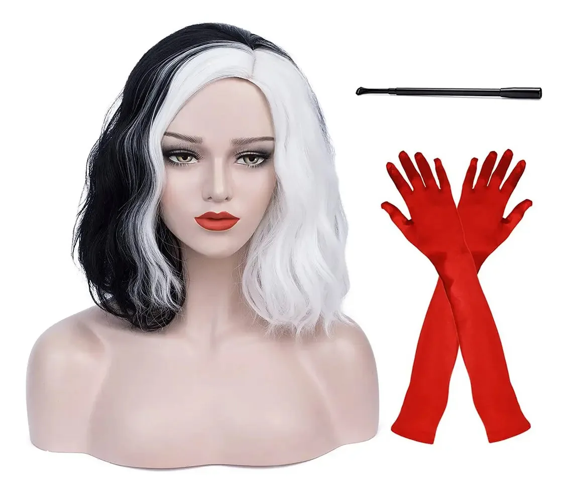 Ruina - Perucas pretas e brancas para traje de Cruella D