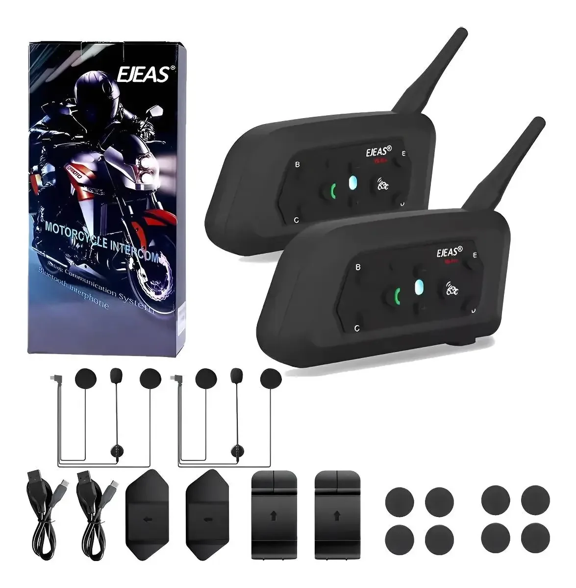 2 peças de interfone de capacete de motocicleta V6pro com BT