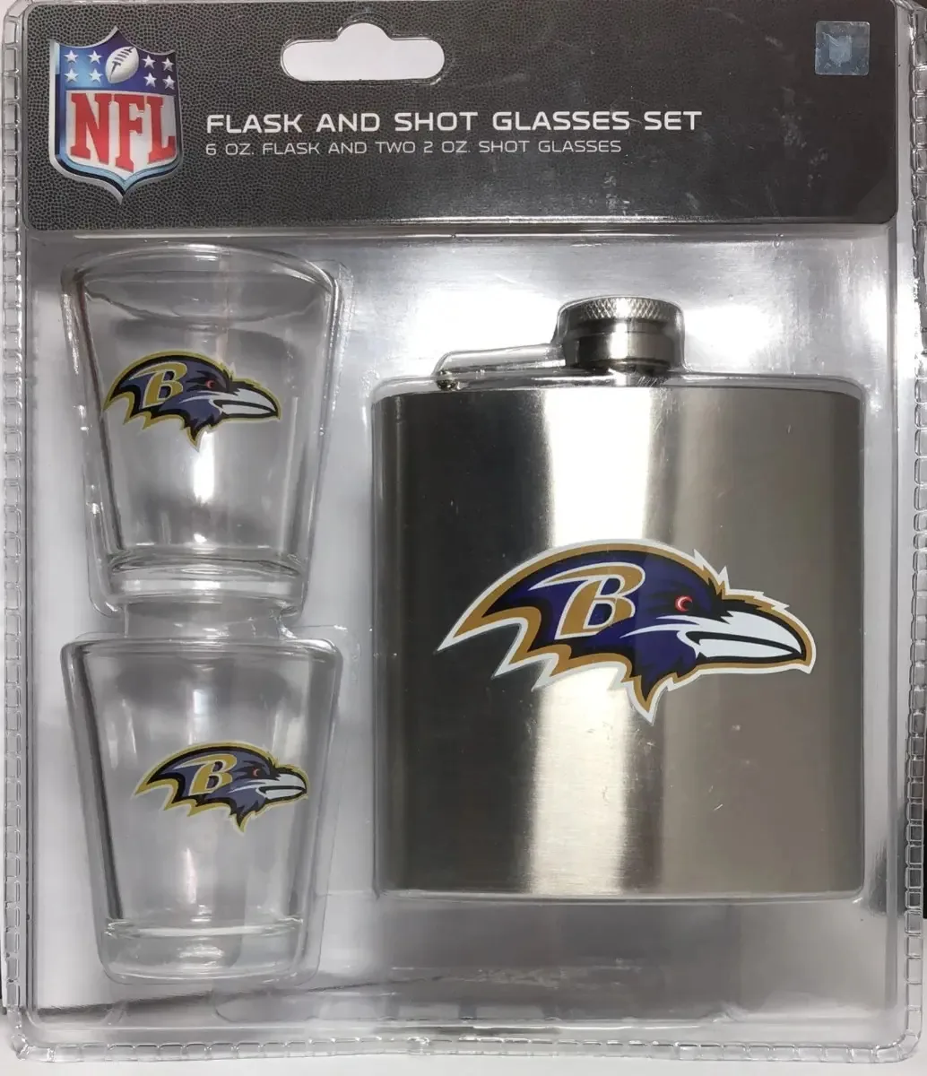 Bolsa de licor de bolso e 2 mini copos Nfl - Baltimore Ravens Metal Color
