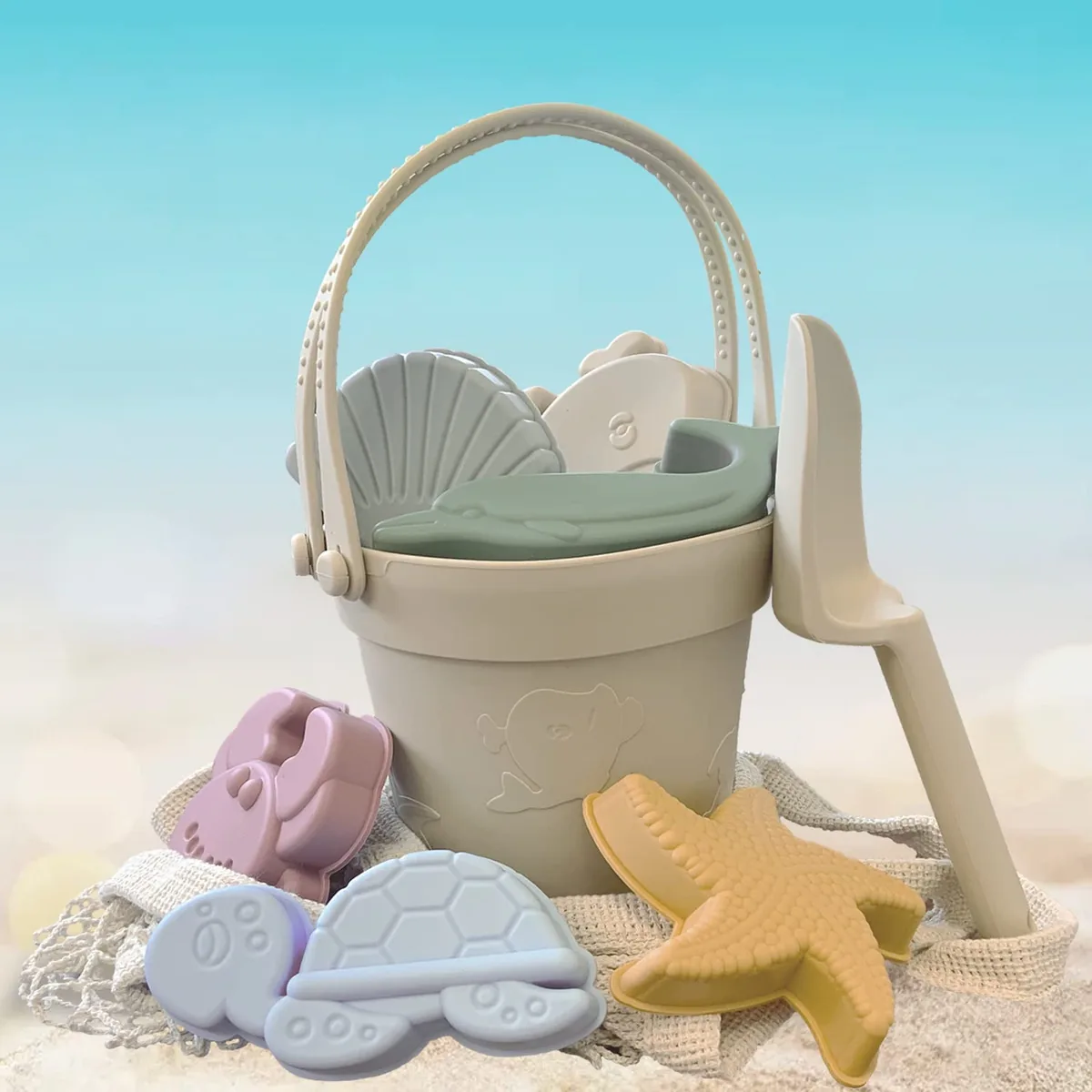 Conjunto de 9 Brinquedos de Praia de Silicone Boxgear, Brinquedos de Praia para Crianças com Balde de Água e Pá de Areia para Crianças de 3 a 10 Anos, Conjunto de Brinquedos de Praia de Silicone...