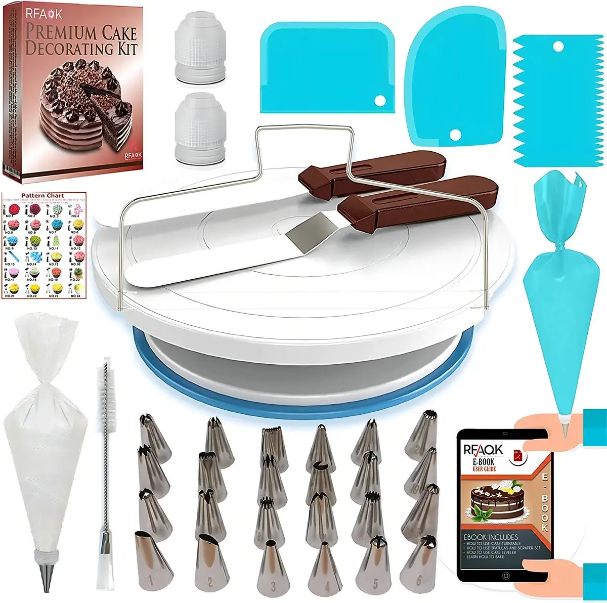 Kit de cozimento azul de 64 peças com acessórios