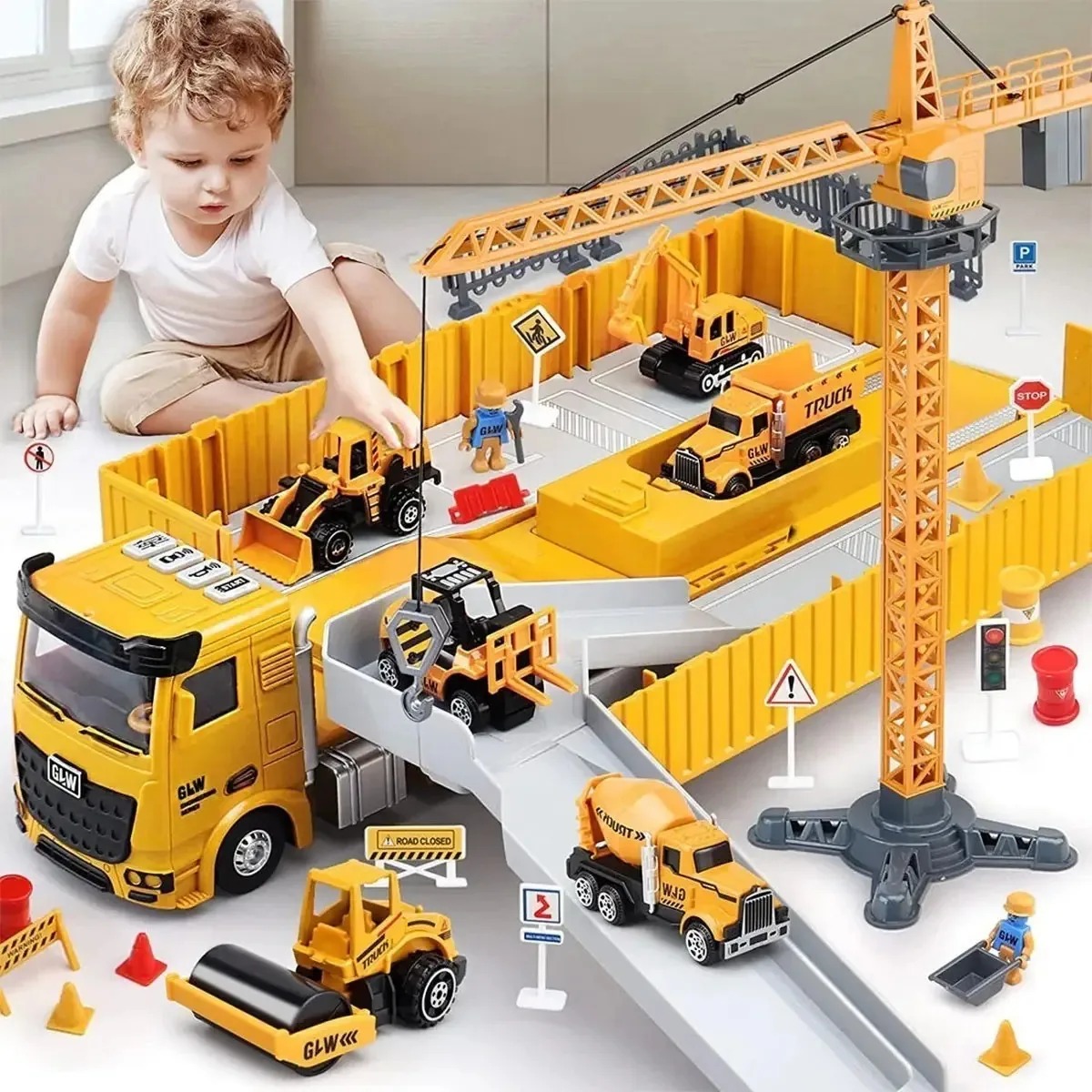 Brinquedos de escavadeira para caminhões de bombeiros para construção infantil