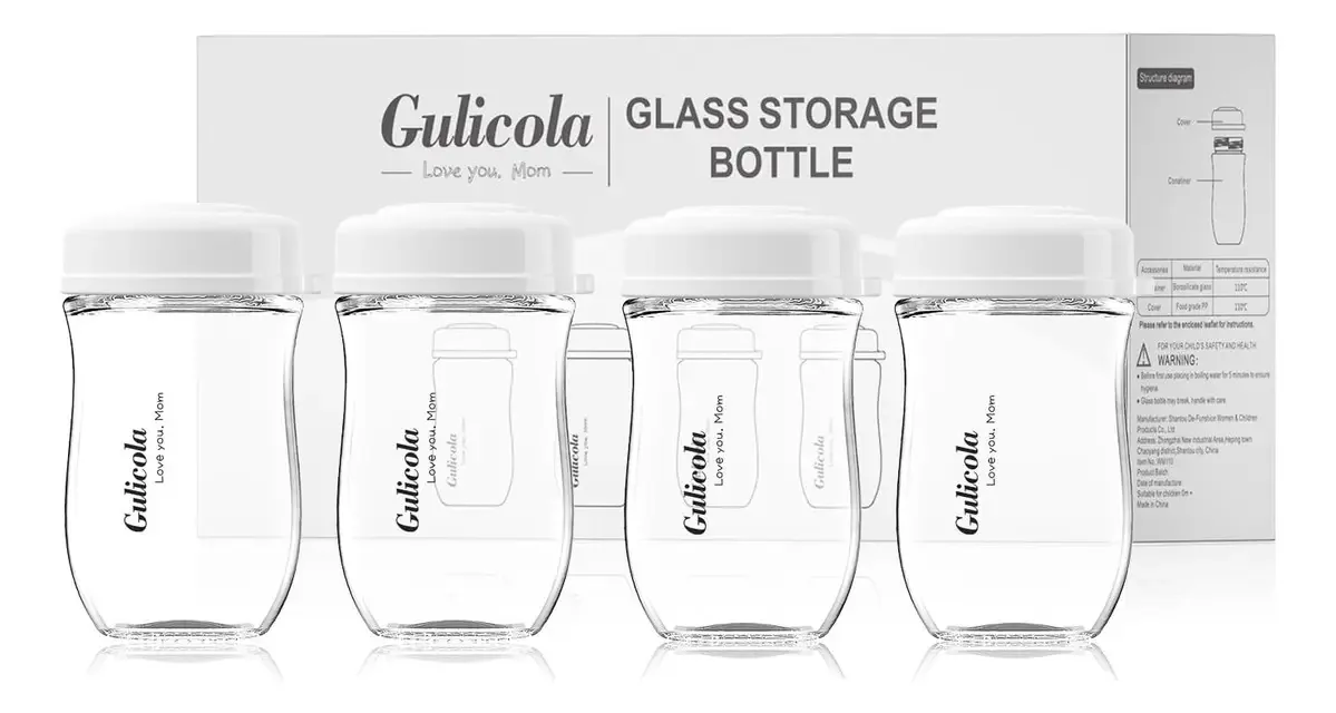 Frascos de armazenamento de leite materno Gulicola Glass