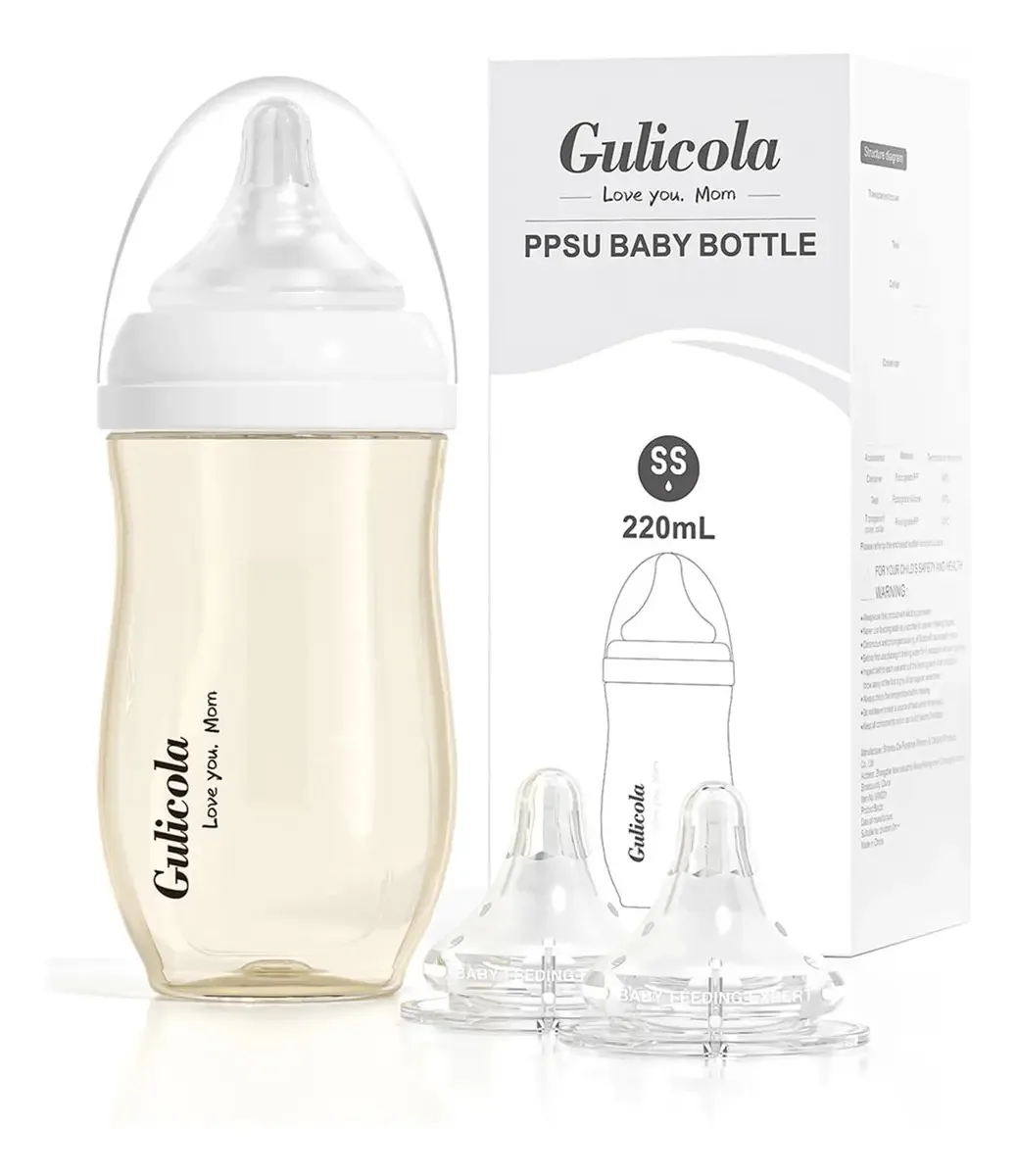Garrafa Gulicola para recém-nascido com mamilos fluidos. Cor clara