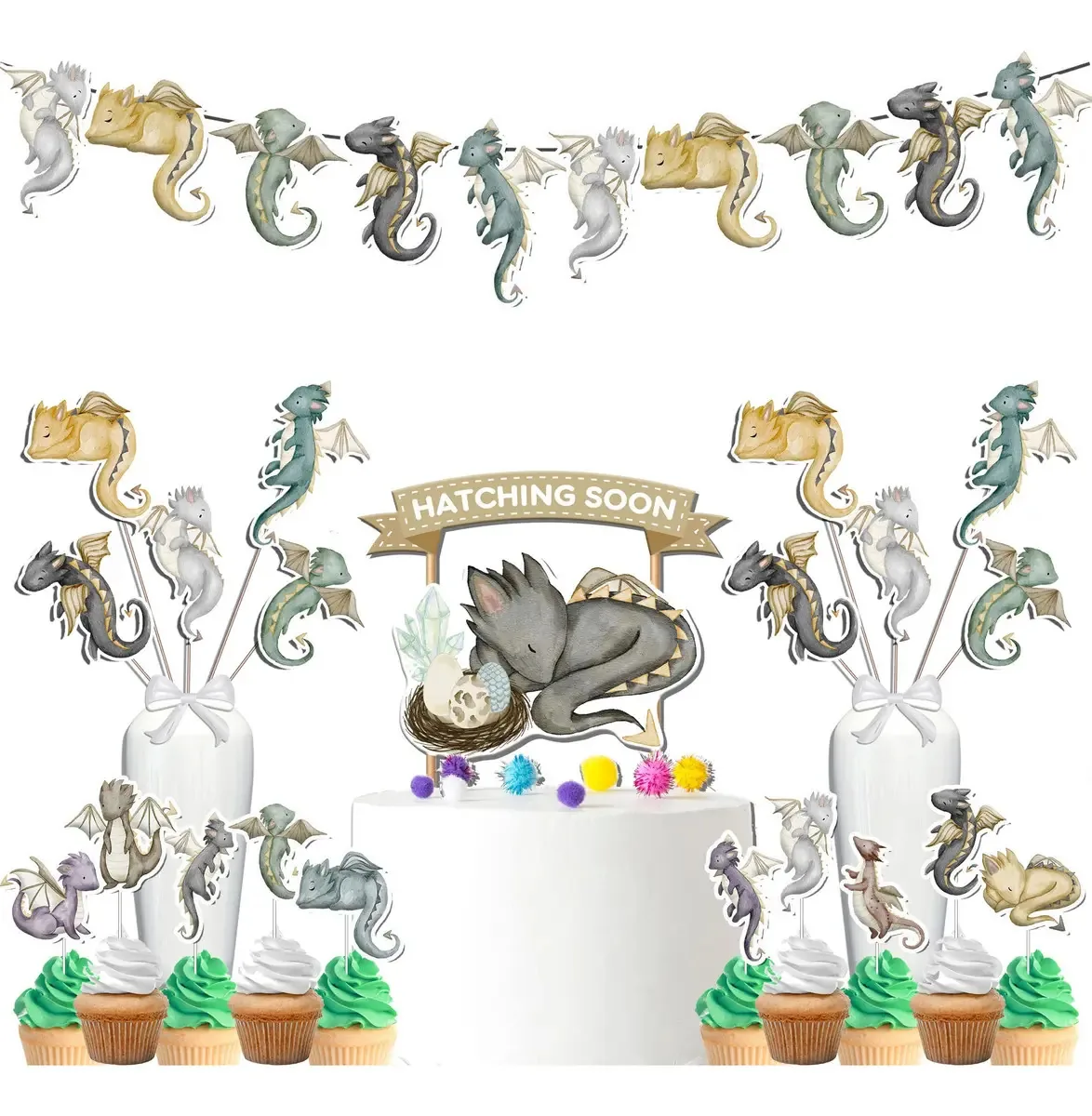 Kit de Decoração para Chá de Bebê Dragão Mágico