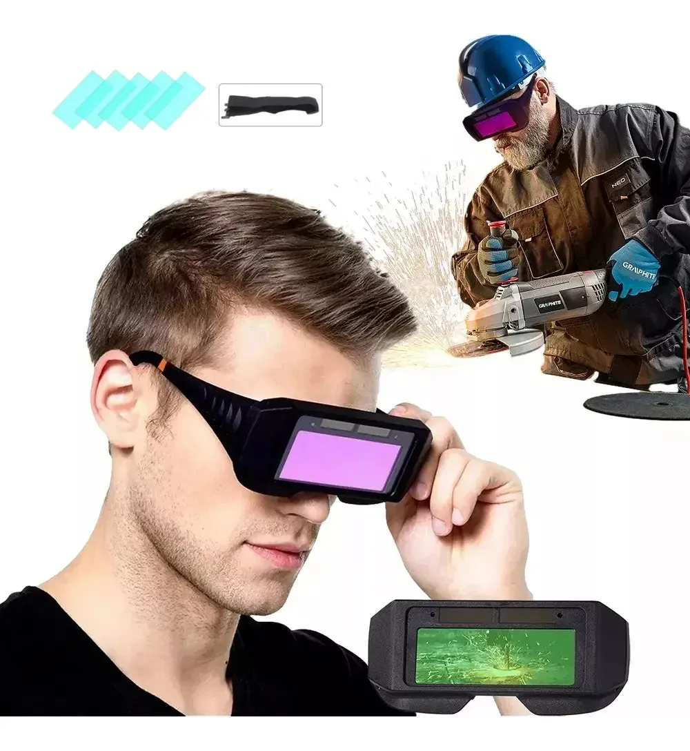 Savefree - Óculos de segurança para soldagem, lentes de soldagem com escurecimento automático, preto, 5 comprimidos de proteção