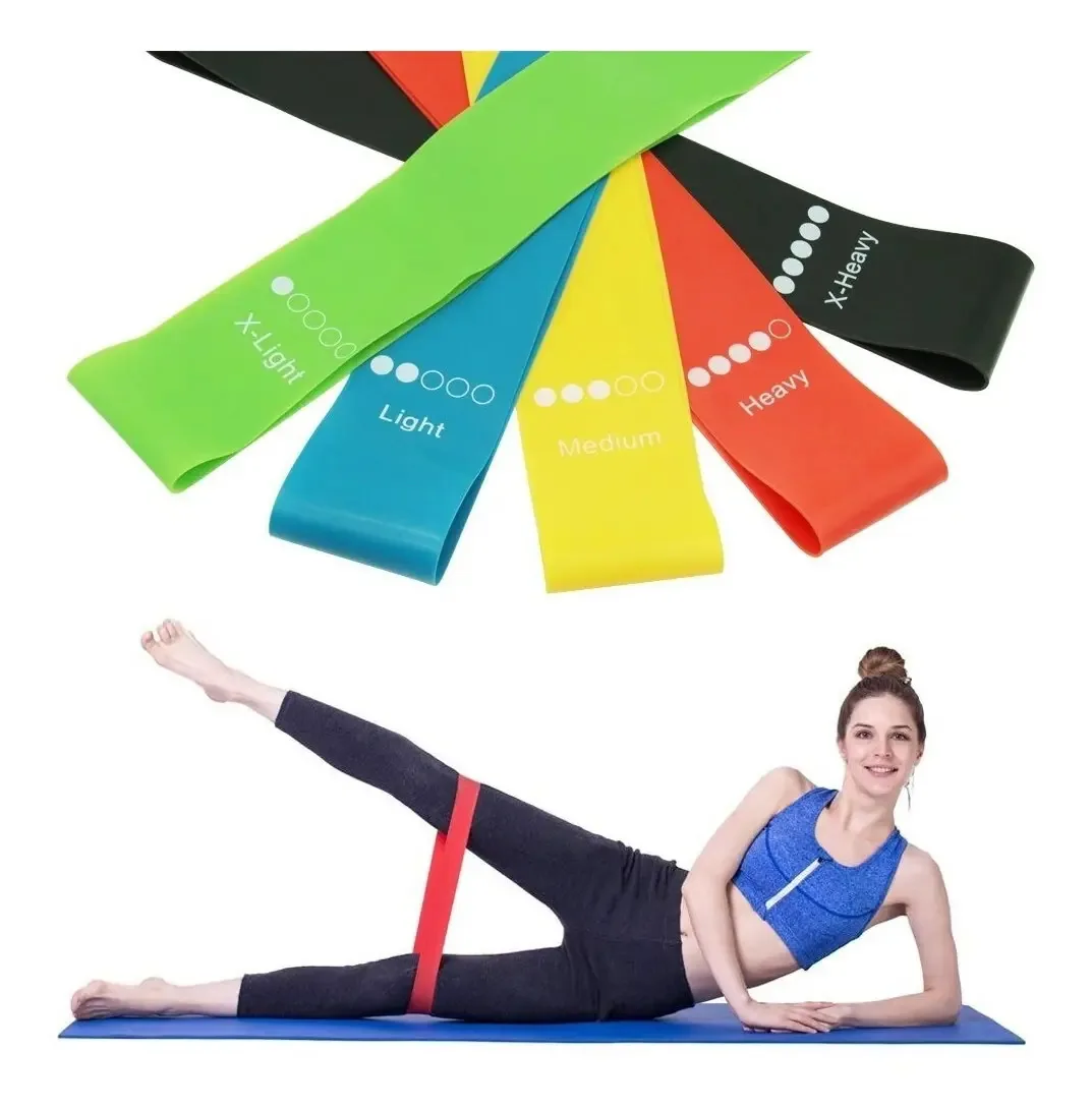 Conjunto de 5 faixas elásticas reforçadas para treinamento físico, condicionamento físico funcional, pilates e ginástica de resistência