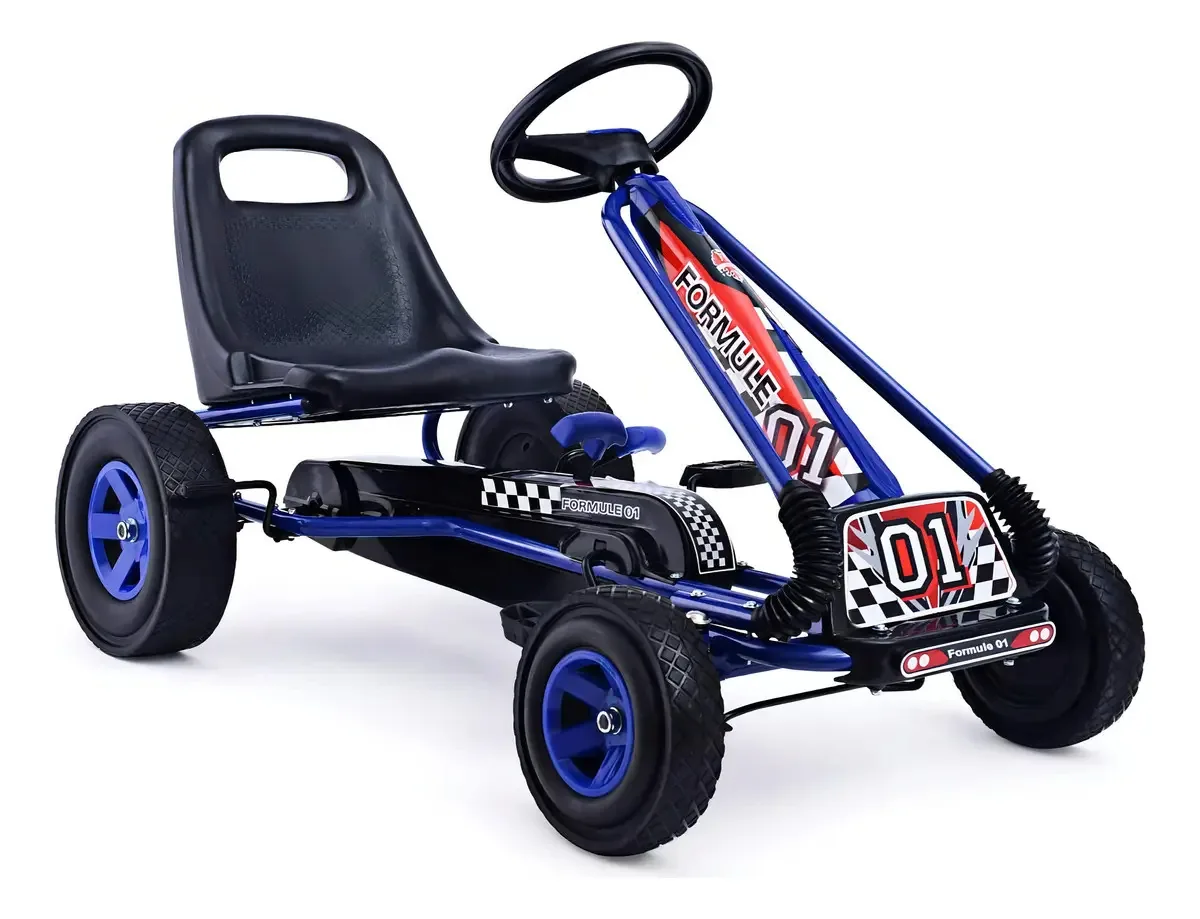 Honey Joy Go Kart para Crianças, 4 Rodas Quad Off-road Pedal a Pé com Volante e Assento Ajustável, 2 Freios de Segurança, Pneus Eva, Embreagem, Carro de Pedal de Corrida ao Ar Livre