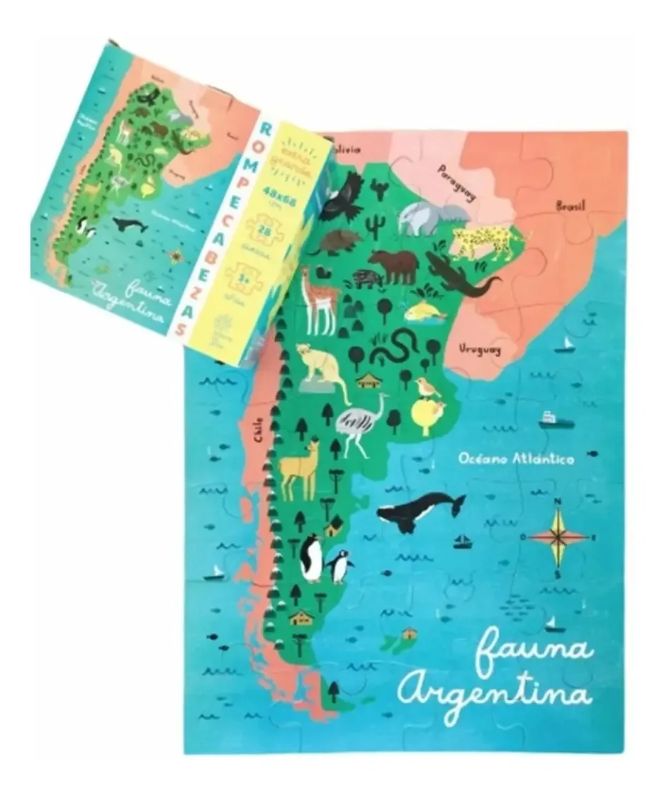 Quebra-cabeça de mapas da Fauna Argentina, 28 peças