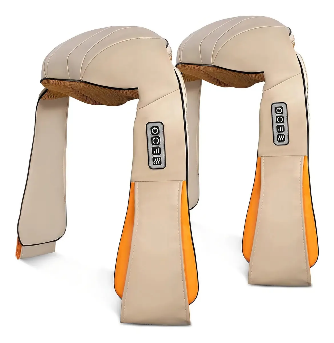 Combinação de 2 massageadores elétricos para pescoço, ombros e costas com aquecimento terapêutico portátil, alívio muscular, relaxamento e bem-estar em casa ou no escritório.