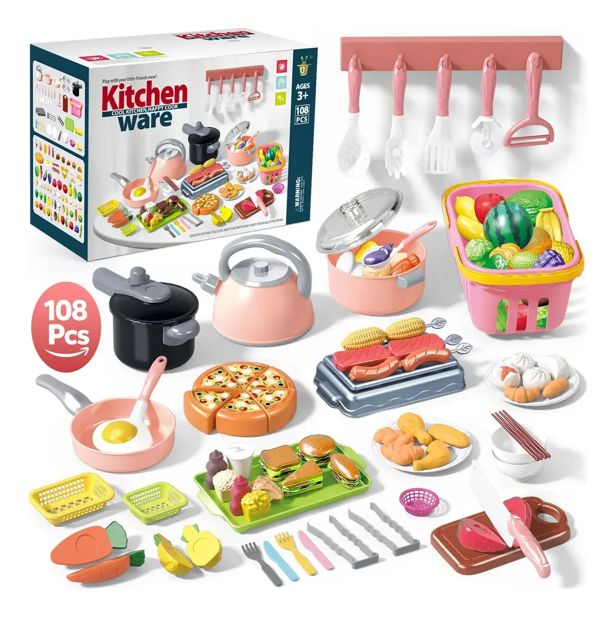 Brinquedos de cozinha, frutas cortadas, vegetais, crianças, 108 unidades
