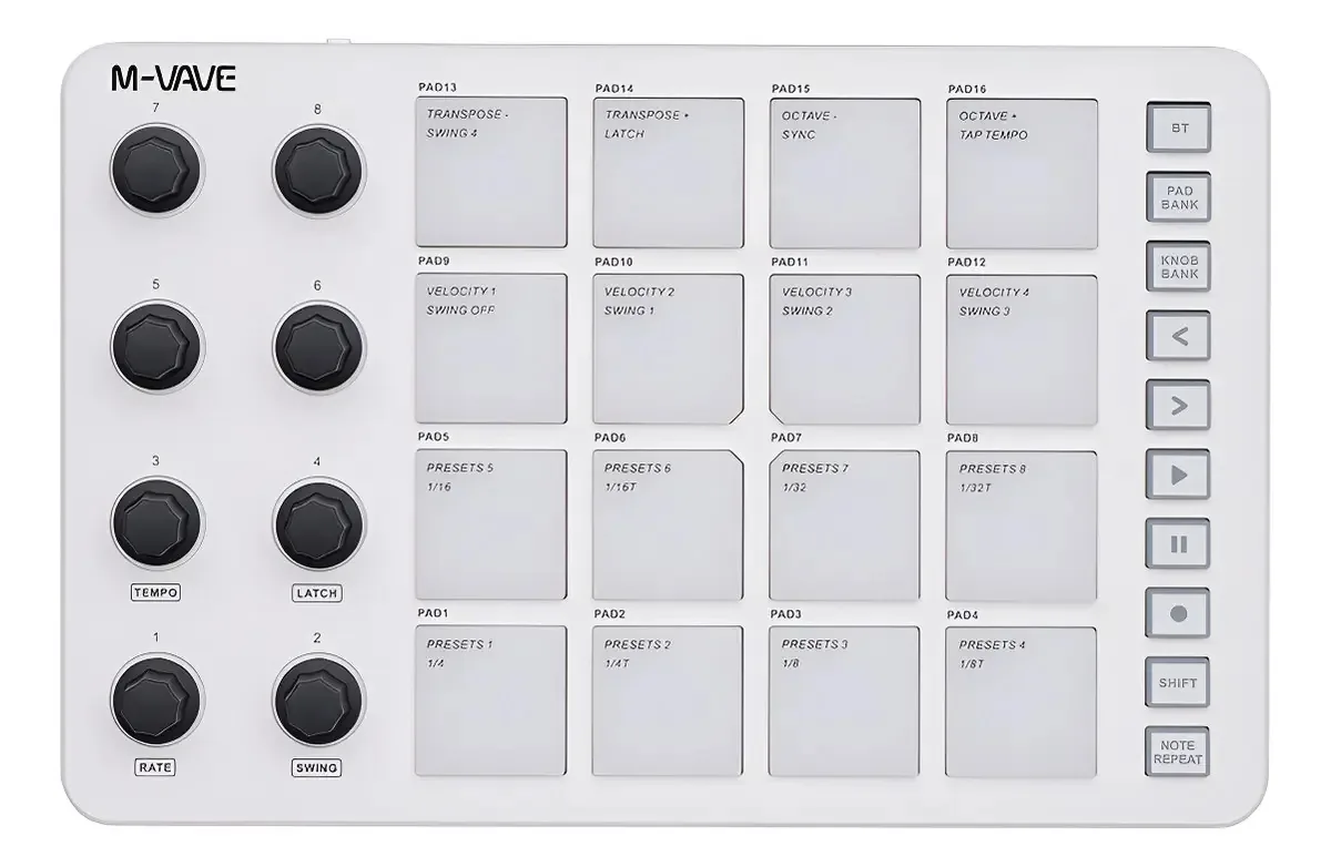 Controlador Midi sem fio 16 Strike Pads RGB cor branca