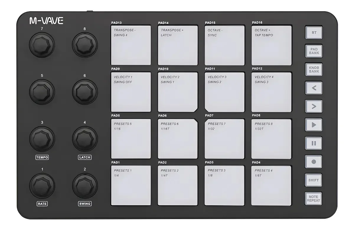 Controlador Midi sem fio 16 Strike Pads RGB, cor preta