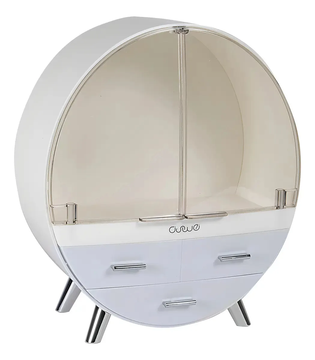 Organizador elegante de cosméticos e maquiagem Ravena Curve — penteadeira ou banheiro — 3 gavetas, 3 camadas, tamanho médio, altura 34 cm — Cor cinza