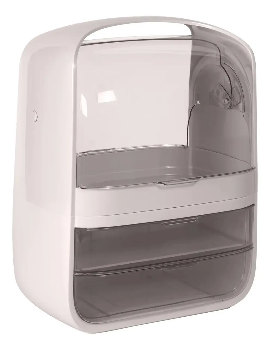 Organizador elegante de cosméticos e maquiagem Ravena Dressy com alça — cômoda ou banheiro — 2 gavetas, 3 camadas, tamanho GG, altura 40 cm — cor rosa