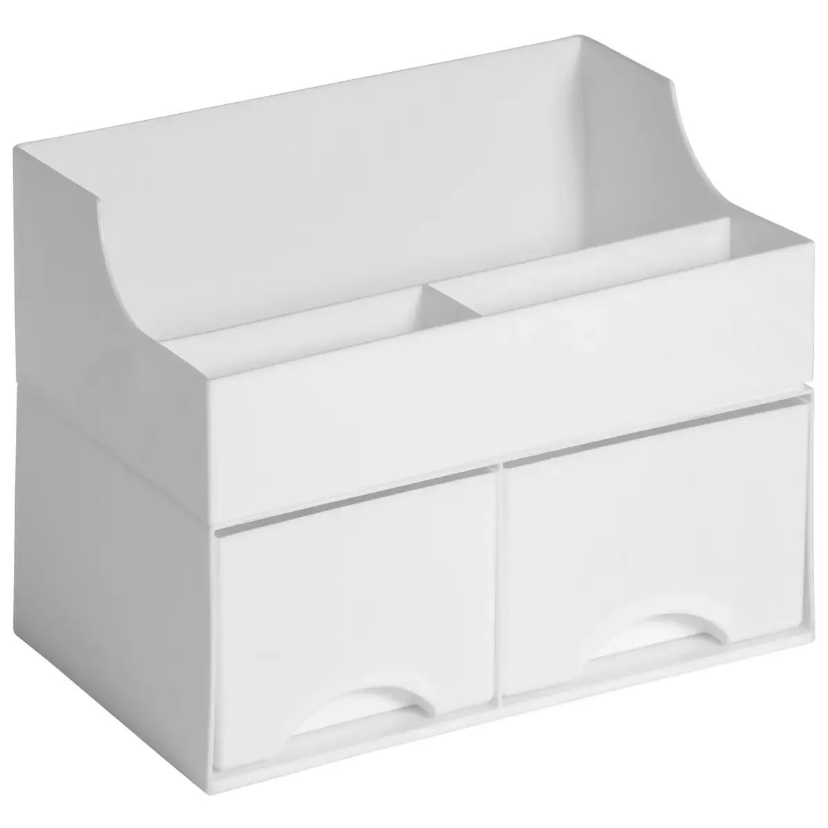 Organizador prático de cosméticos e maquiagem Ravena Ivie — penteadeira ou banheiro — 2 gavetas, 2 camadas, altura de 19 cm — Cor branca