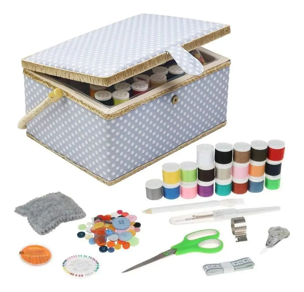 Cesta de costura grande com acessórios e kit organizador