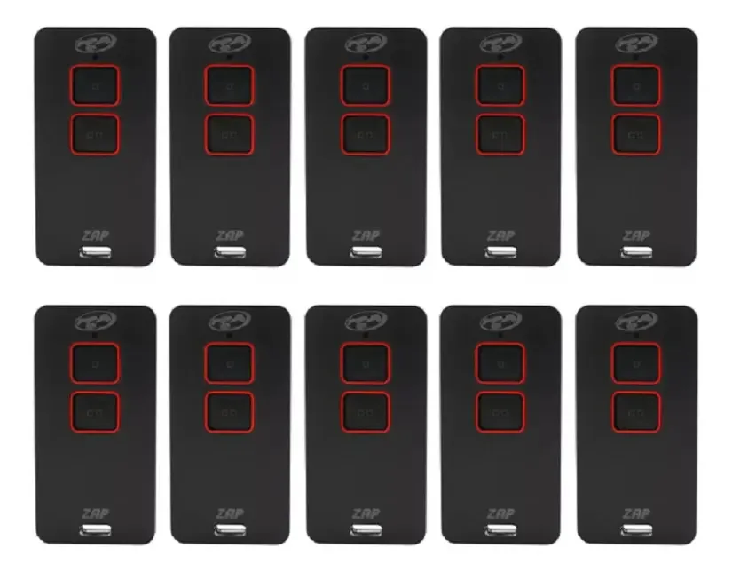 10 controles remotos Zap 2 P/Porta automática D/ 2 Ch Ppa Cor preto-vermelho