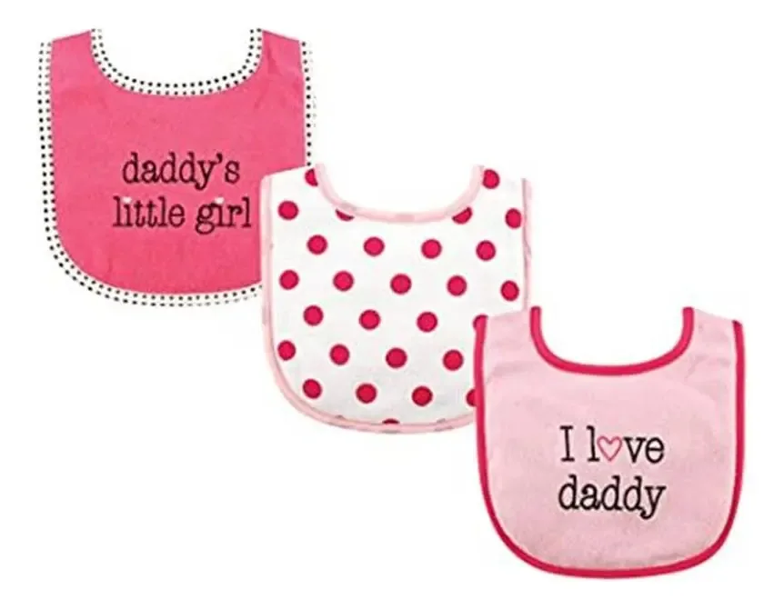 Babadores acolchoados Friends Pink Luvable Fiber, 3 peças, I Love Daddy, tamanho 0m