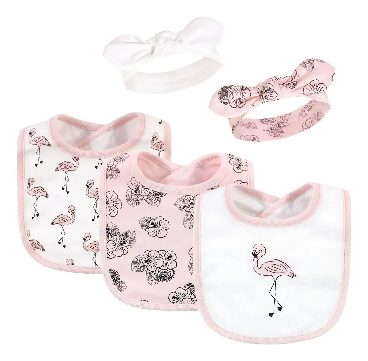 Conjunto de babadores e bandanas Hudson Baby Flamingo, rosa claro, tamanho único