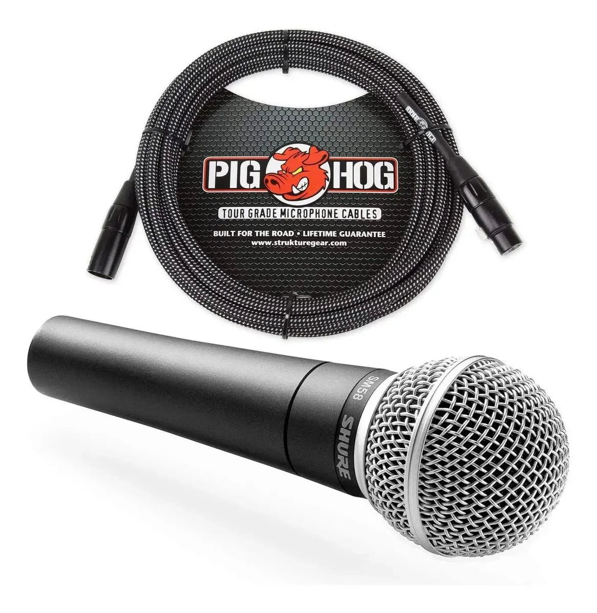 Microfone vocal cardióide Shure Sm58 e cabo de microfone