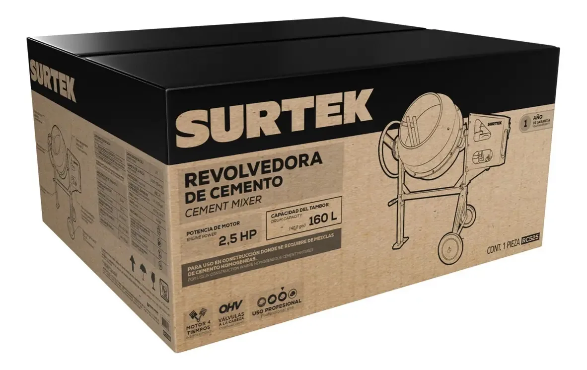 Agitador de cimento a gasolina Surtek 160 L 2,5 Hp