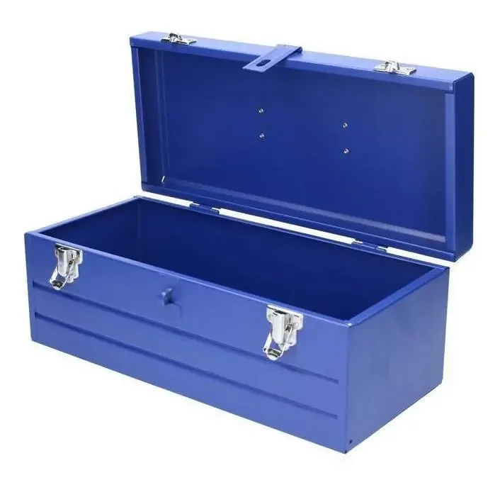 Caixa de ferramentas de metal azul reforçada com bandeja