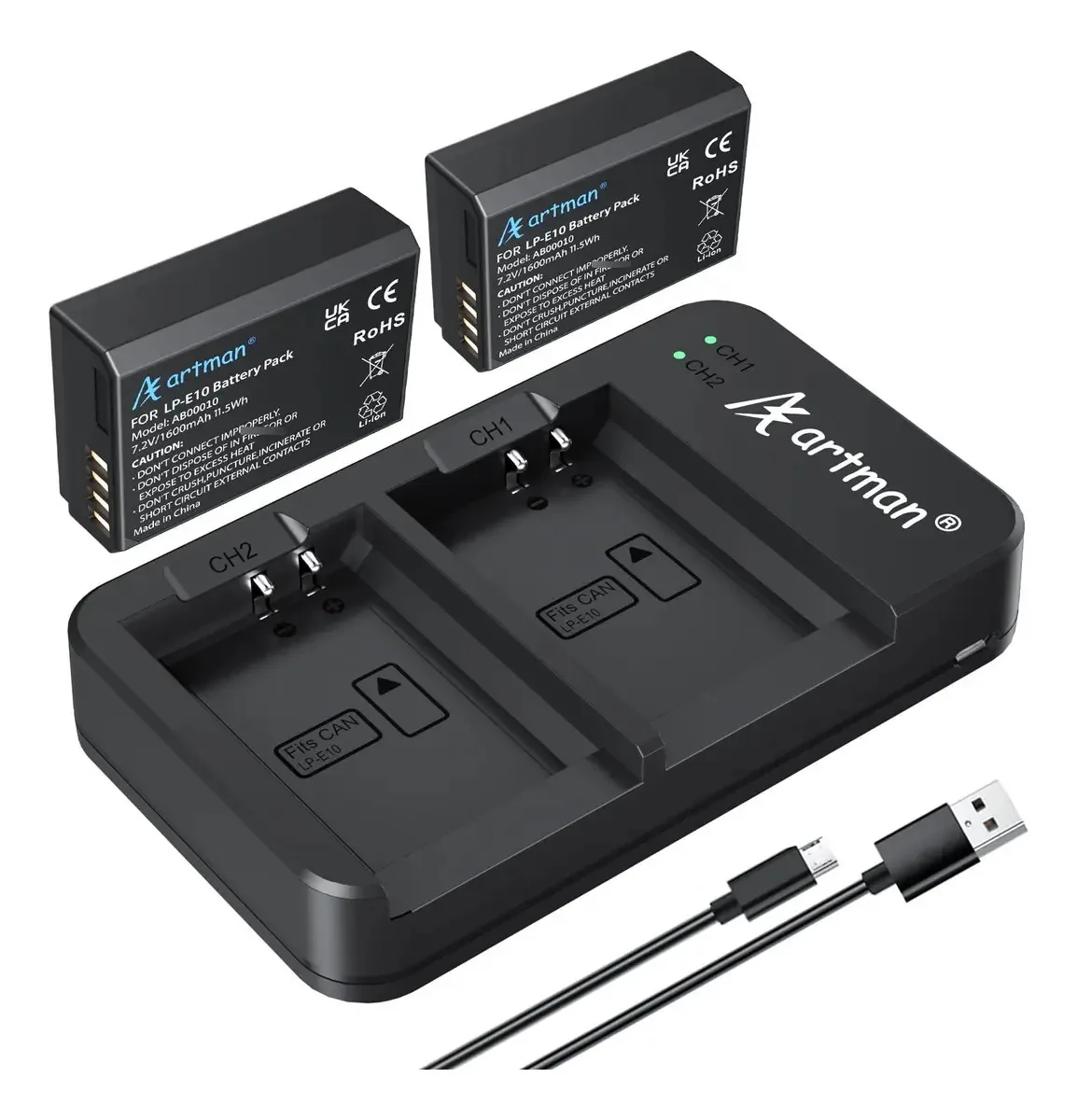 Carregador de bateria USB duplo para câmeras Canon EOS 1600mAh