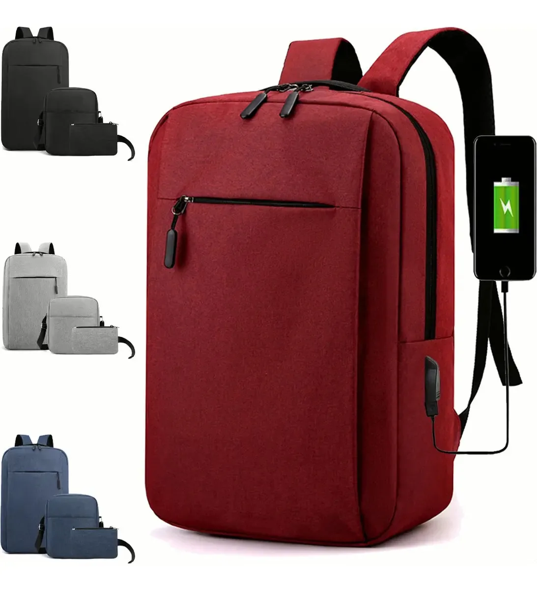 Conjunto de 3 mochilas, mochilas escolares, para estudantes, caneta, sacola, mochila estudantil, impermeável, antifurto, cor: vinho, vermelho