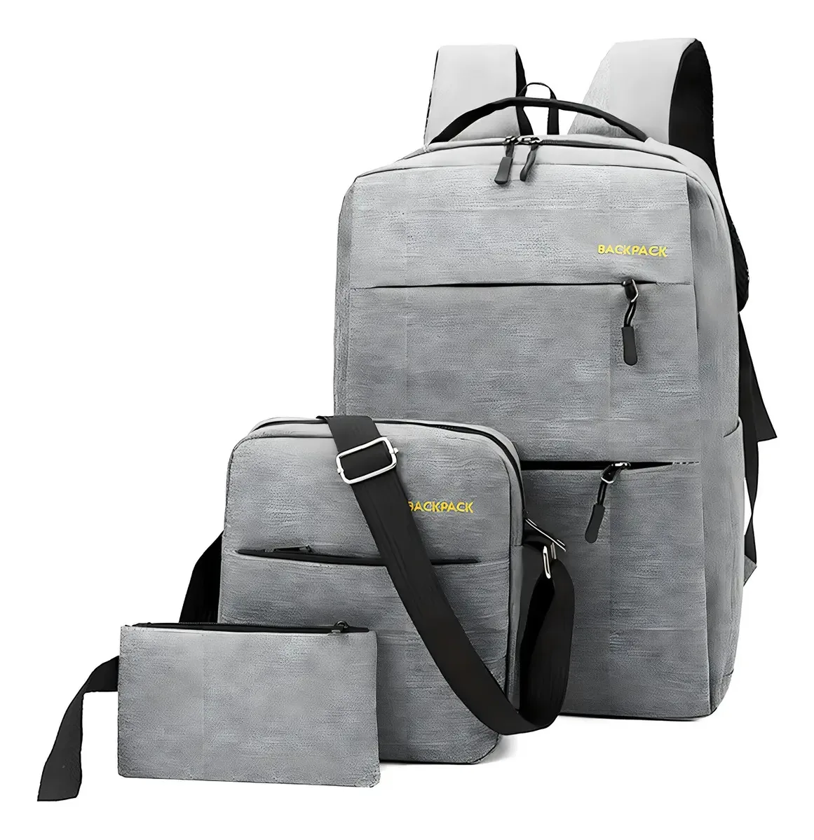 Kit 3 Mochilas e Bolsas Escolares para Estudantes com Estojo e Tote, Kit 3 Peças, Impermeável, Antirroubo com Porta USB, Mochila Cor Cinza Merion MB03 18L