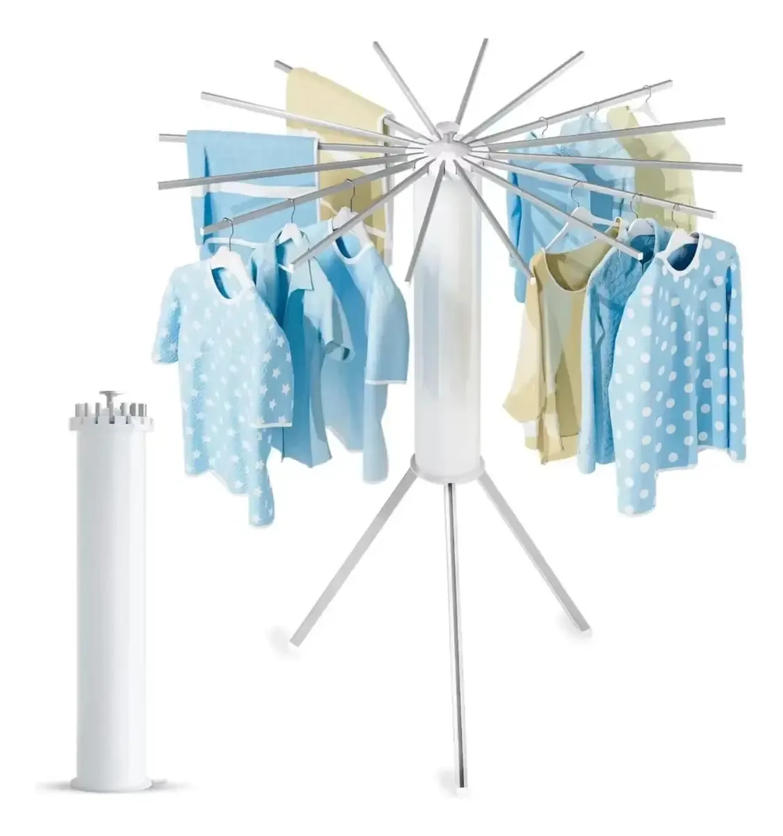 Arara de roupas dobrável compacta, Rack de roupas moderno, branco