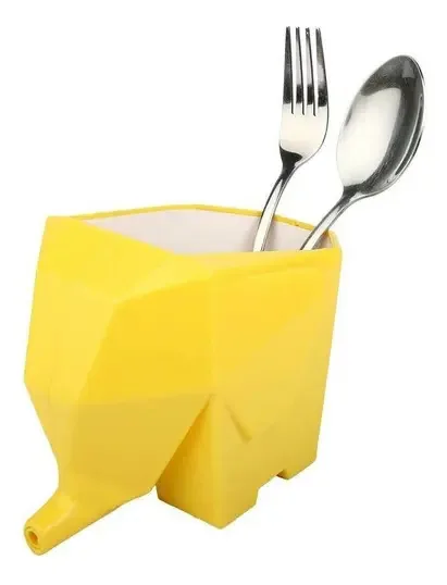 Escorredor E Porta Talheres Elefante - Amarelo