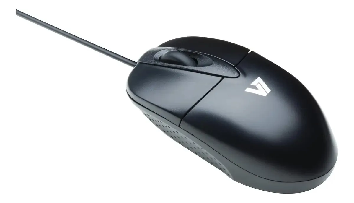 Mouse óptico USB padrão V7 de tamanho completo com 3 botões e
