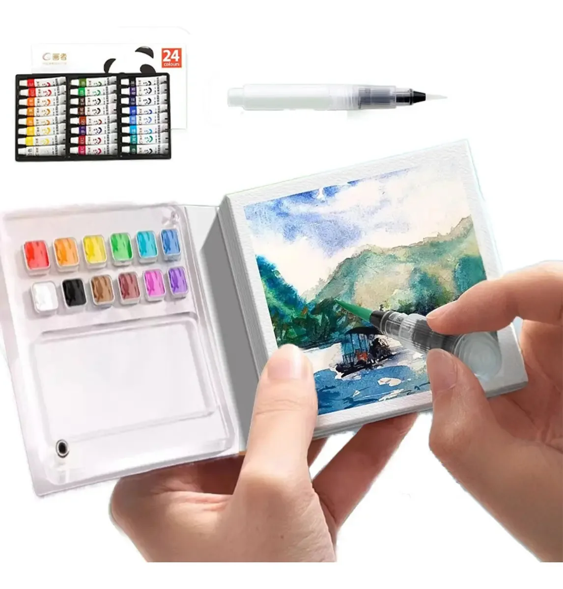 Conjunto de paletas portáteis com 12 treliças, 24 cores e pincel