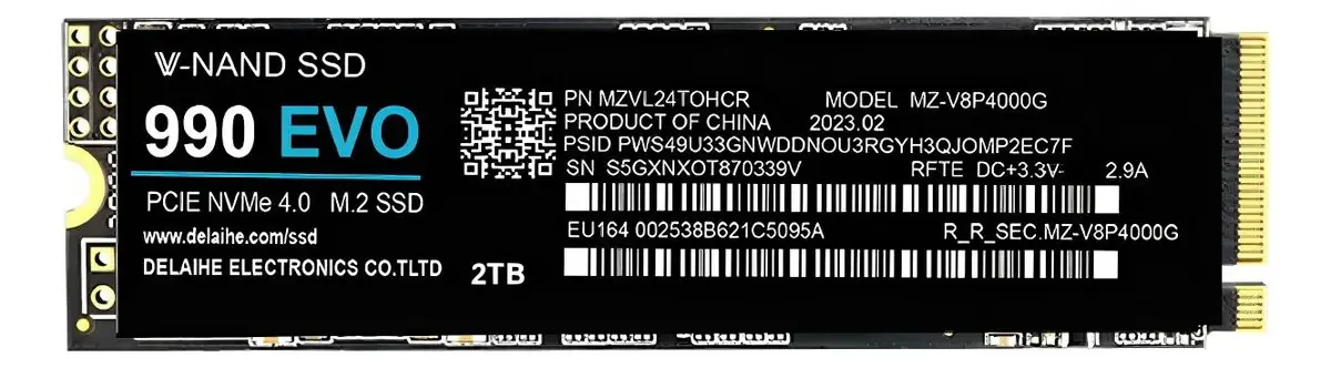 Discos rígidos sólidos Komsom 990 Evo Nvme M.2 SSD, 2 Tb, PCIe 4.0 Nvme Gen4 para jogos, SSD interno para jogos e edição de vídeo, pretos