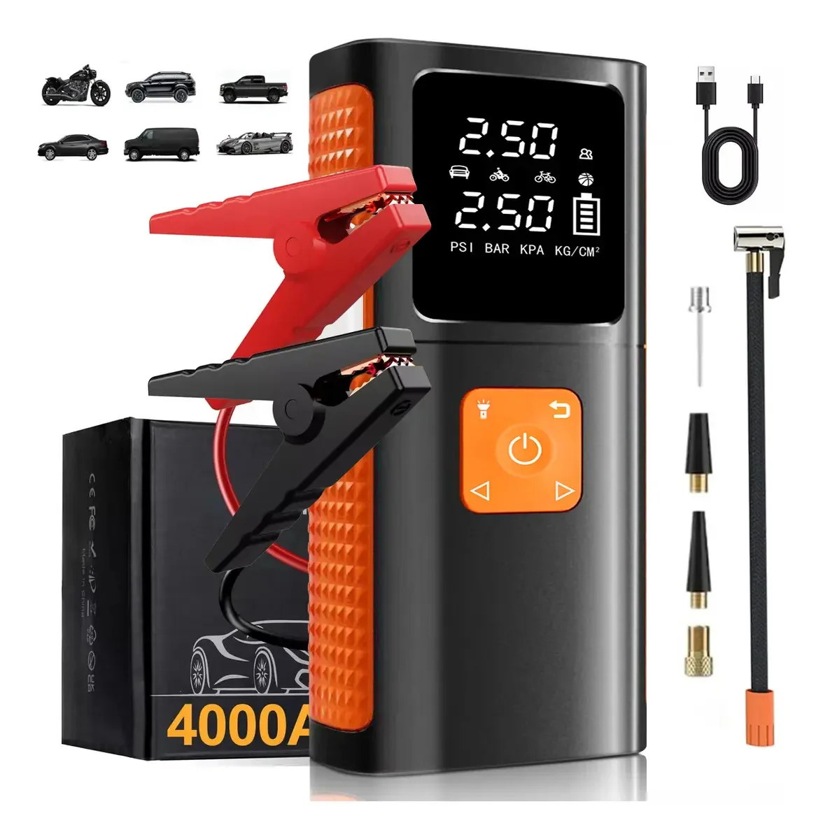 Bateria portátil Jump Starter 16000mah Carregadores de bateria Compressor Starter