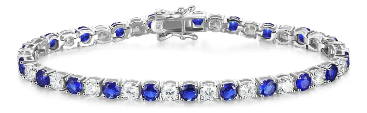 Pulseiras de prata 925 com safiras azuis, diamantes e elegância
