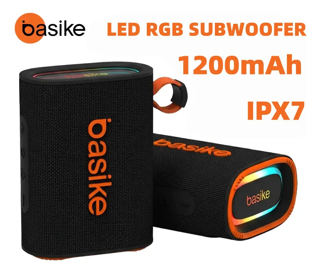 Basike Caixa De Som Bluetooth Portátil TWS 1200mAh Com LED RGB Subwoofer,Som Estéreo