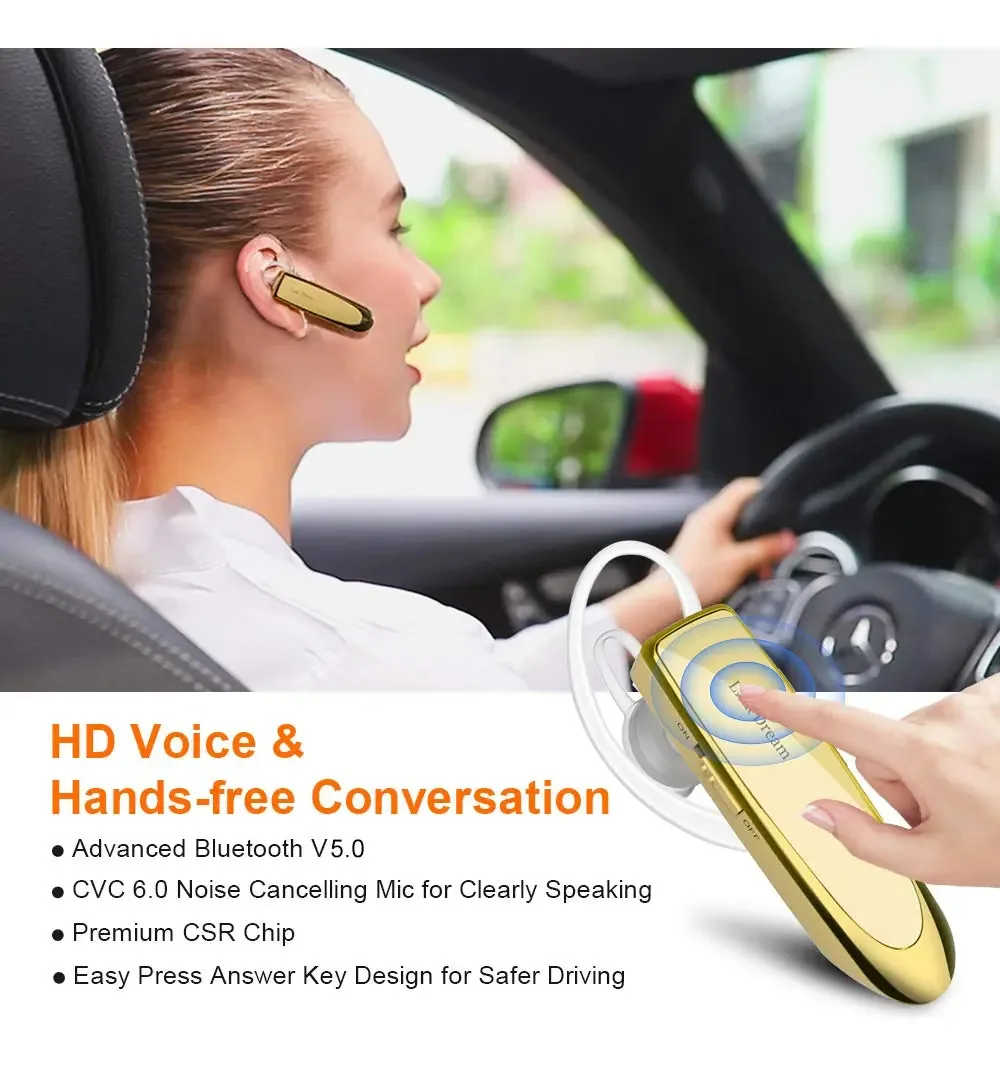 Fones de ouvido Bluetooth Link Dream, viva-voz, sem fio, 24 horas de conversação, 60 dias de espera, microfone com cancelamento de ruído para iPhone, celulares Samsung e Android para