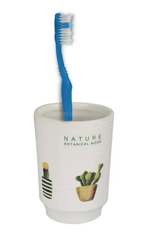 Copo porta-escovas de dentes de cerâmica branca Cactus Line